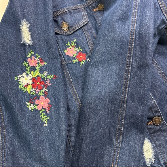 Wax Jean Denim Jacket Women’s Medium Blue 90’s Embroidered Trucker Casual Floral - Picture 10 of 15